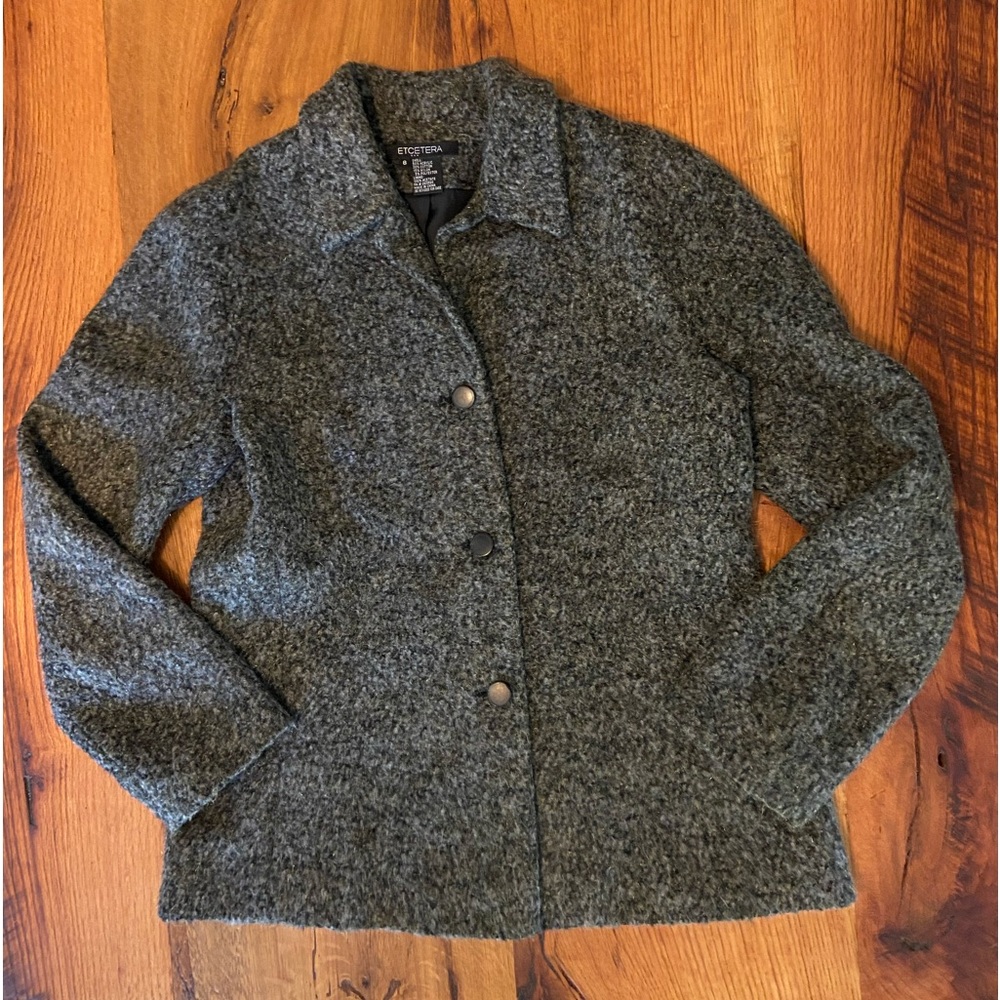 Etcetera Soft and Cozy Lined Jacket in Gray, Black and Metallic, Size 8